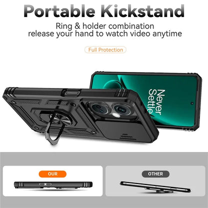 For OnePlus Nord CE3 5G Case Ring Kickstand PC+TPU Phone Protector with Slide Camera Cover
