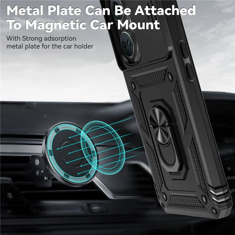 For OnePlus Nord CE3 5G Case Ring Kickstand PC+TPU Phone Protector with Slide Camera Cover