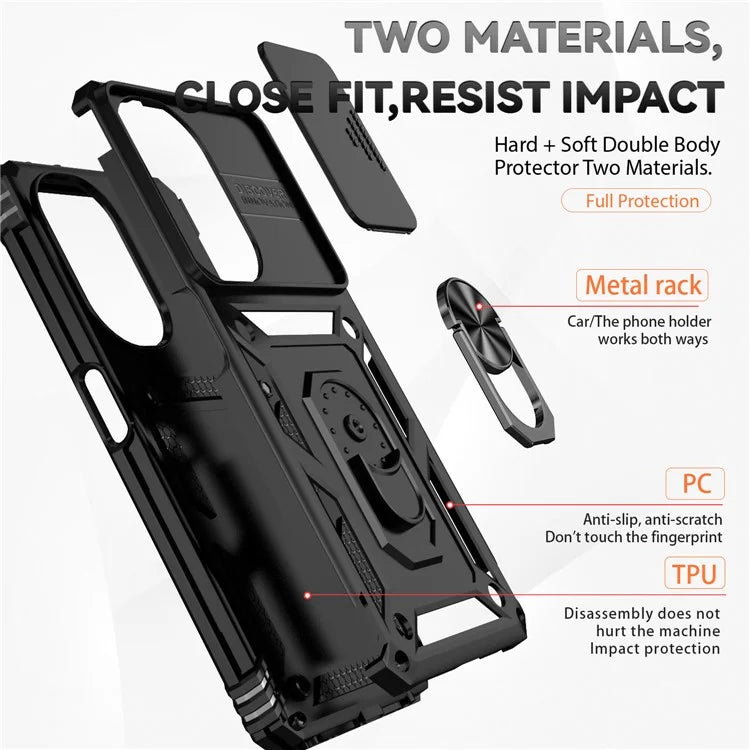 For OnePlus Nord CE3 5G Case Ring Kickstand PC+TPU Phone Protector with Slide Camera Cover