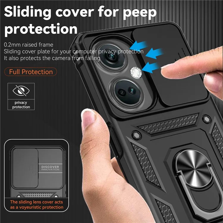 For OnePlus Nord CE3 5G Case Ring Kickstand PC+TPU Phone Protector with Slide Camera Cover