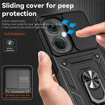 For OnePlus Nord CE3 5G Case Ring Kickstand PC+TPU Phone Protector with Slide Camera Cover