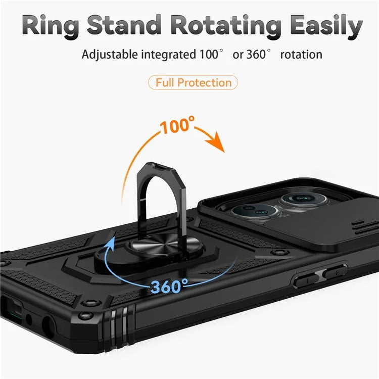 For OnePlus Nord CE3 5G Case Ring Kickstand PC+TPU Phone Protector with Slide Camera Cover