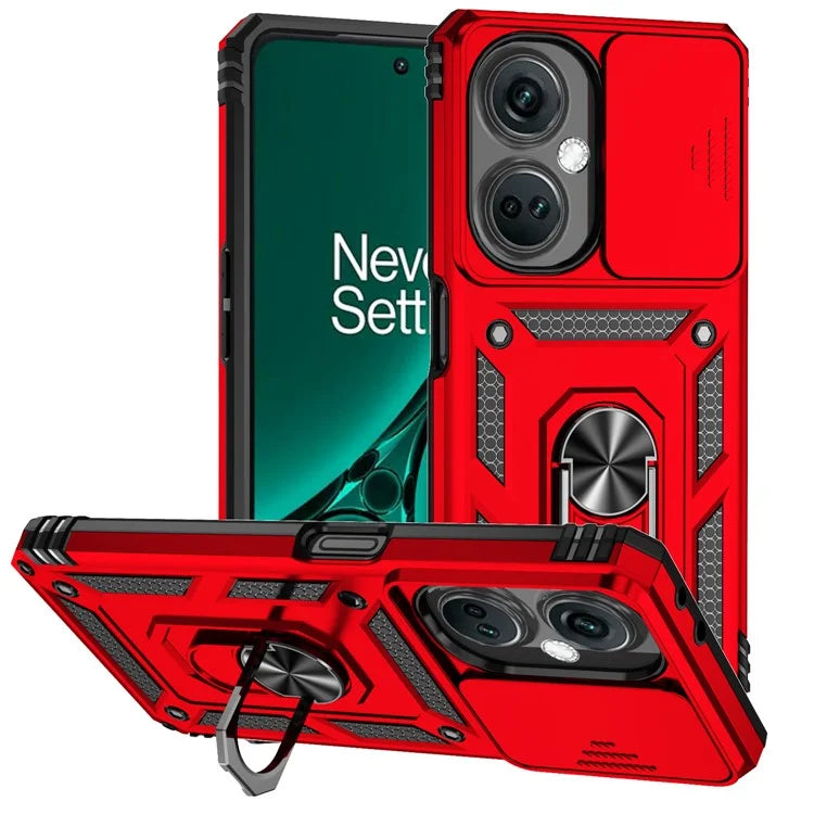 For OnePlus Nord CE3 5G Case Ring Kickstand PC+TPU Phone Protector with Slide Camera Cover