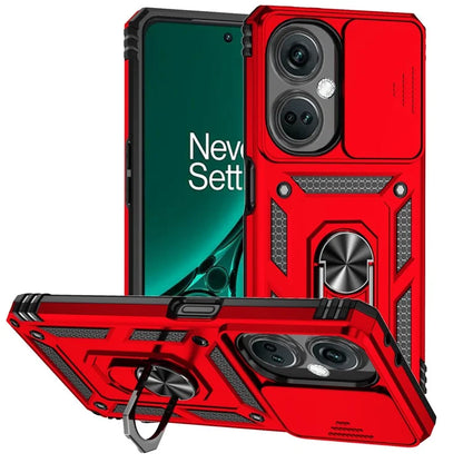For OnePlus Nord CE3 5G Case Ring Kickstand PC+TPU Phone Protector with Slide Camera Cover