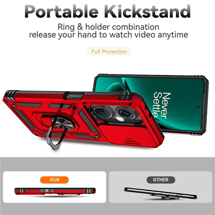 For OnePlus Nord CE3 5G Case Ring Kickstand PC+TPU Phone Protector with Slide Camera Cover