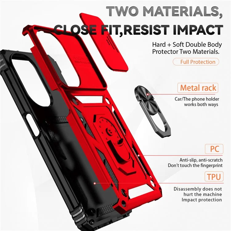 For OnePlus Nord CE3 5G Case Ring Kickstand PC+TPU Phone Protector with Slide Camera Cover
