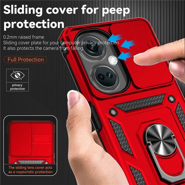 For OnePlus Nord CE3 5G Case Ring Kickstand PC+TPU Phone Protector with Slide Camera Cover