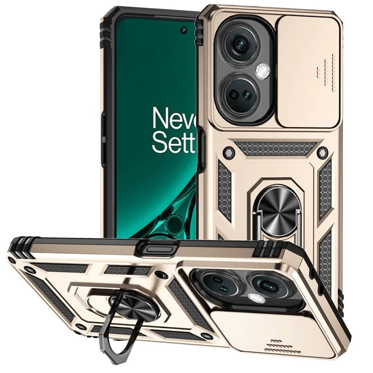 For OnePlus Nord CE3 5G Case Ring Kickstand PC+TPU Phone Protector with Slide Camera Cover