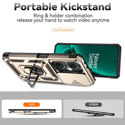 For OnePlus Nord CE3 5G Case Ring Kickstand PC+TPU Phone Protector with Slide Camera Cover