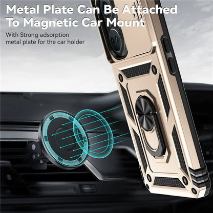 For OnePlus Nord CE3 5G Case Ring Kickstand PC+TPU Phone Protector with Slide Camera Cover