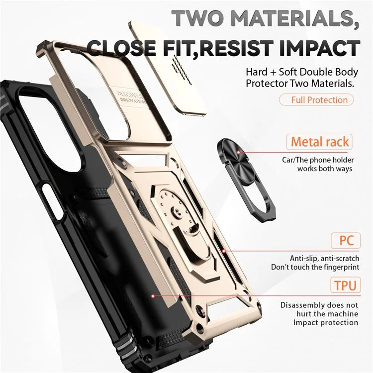 For OnePlus Nord CE3 5G Case Ring Kickstand PC+TPU Phone Protector with Slide Camera Cover