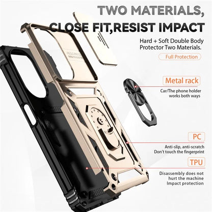 For OnePlus Nord CE3 5G Case Ring Kickstand PC+TPU Phone Protector with Slide Camera Cover