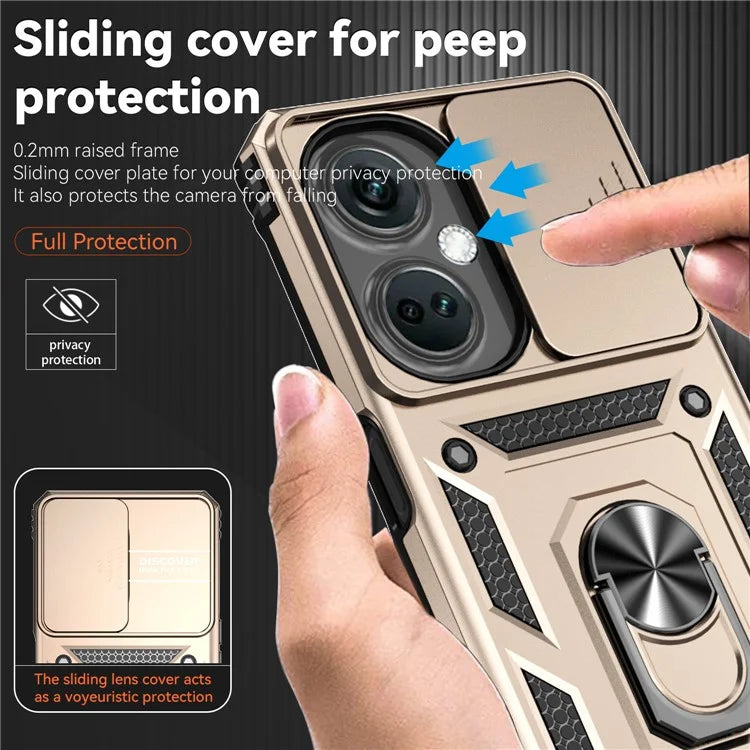 For OnePlus Nord CE3 5G Case Ring Kickstand PC+TPU Phone Protector with Slide Camera Cover