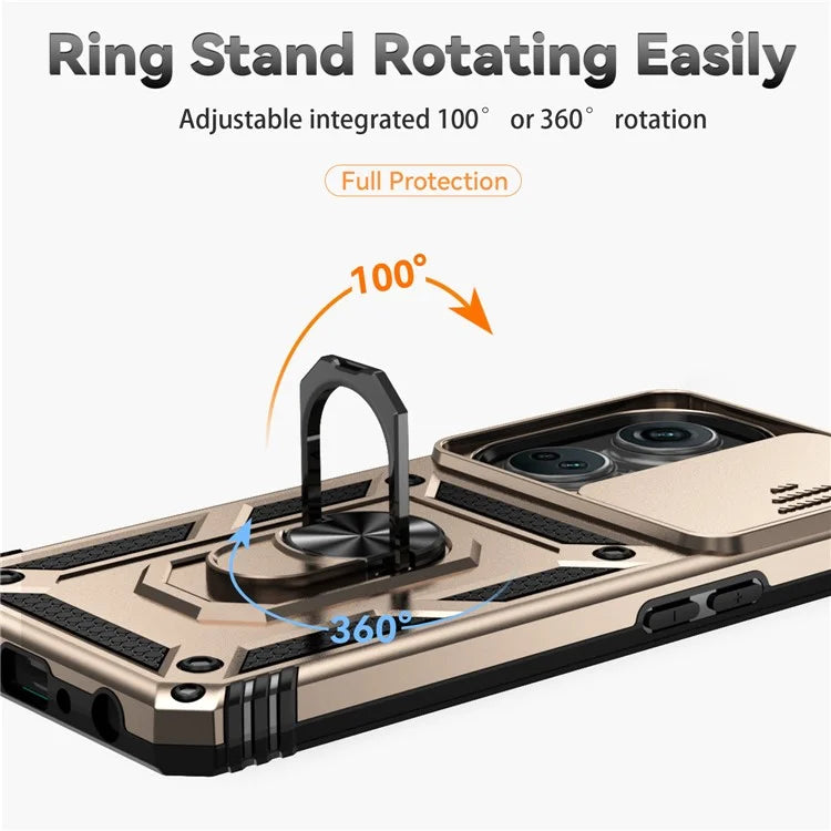 For OnePlus Nord CE3 5G Case Ring Kickstand PC+TPU Phone Protector with Slide Camera Cover