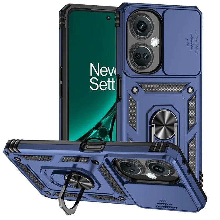 For OnePlus Nord CE3 5G Case Ring Kickstand PC+TPU Phone Protector with Slide Camera Cover