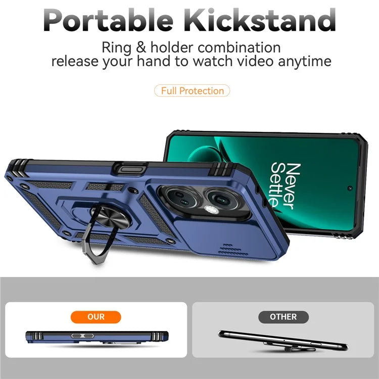 For OnePlus Nord CE3 5G Case Ring Kickstand PC+TPU Phone Protector with Slide Camera Cover