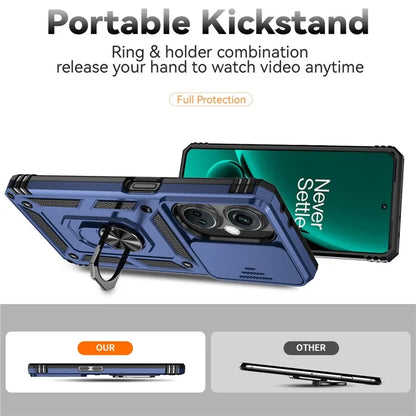 For OnePlus Nord CE3 5G Case Ring Kickstand PC+TPU Phone Protector with Slide Camera Cover