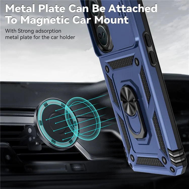 For OnePlus Nord CE3 5G Case Ring Kickstand PC+TPU Phone Protector with Slide Camera Cover