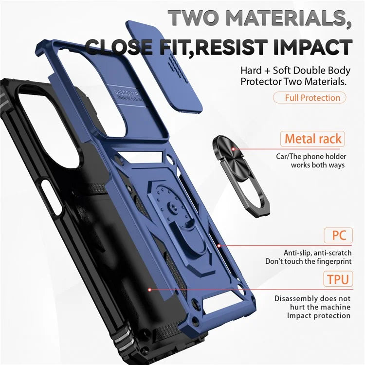 For OnePlus Nord CE3 5G Case Ring Kickstand PC+TPU Phone Protector with Slide Camera Cover