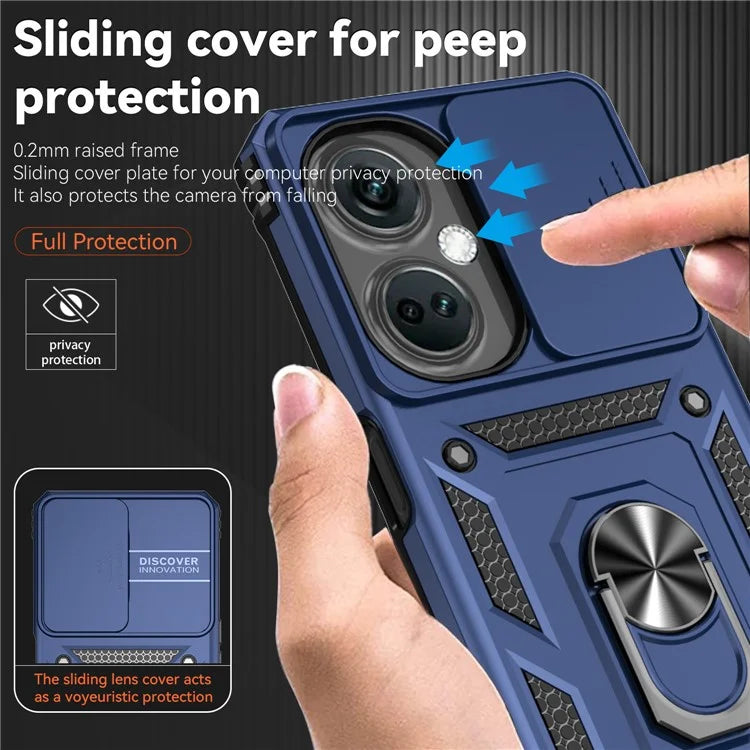 For OnePlus Nord CE3 5G Case Ring Kickstand PC+TPU Phone Protector with Slide Camera Cover