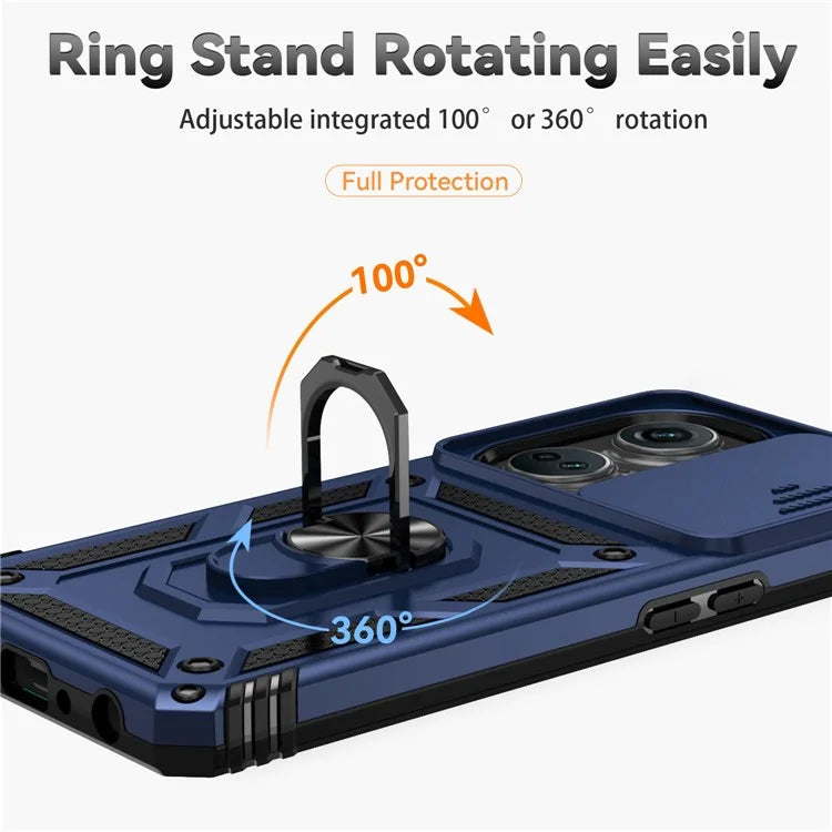 For OnePlus Nord CE3 5G Case Ring Kickstand PC+TPU Phone Protector with Slide Camera Cover