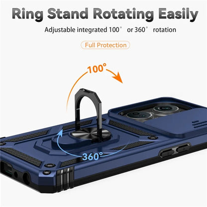 For OnePlus Nord CE3 5G Case Ring Kickstand PC+TPU Phone Protector with Slide Camera Cover