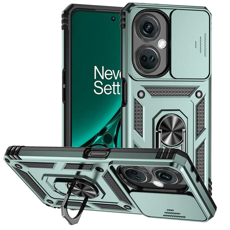 For OnePlus Nord CE3 5G Case Ring Kickstand PC+TPU Phone Protector with Slide Camera Cover