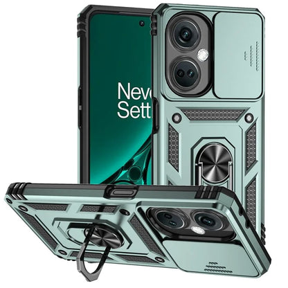 For OnePlus Nord CE3 5G Case Ring Kickstand PC+TPU Phone Protector with Slide Camera Cover