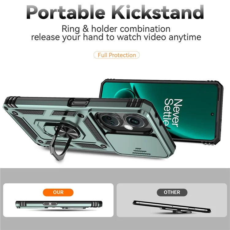 For OnePlus Nord CE3 5G Case Ring Kickstand PC+TPU Phone Protector with Slide Camera Cover