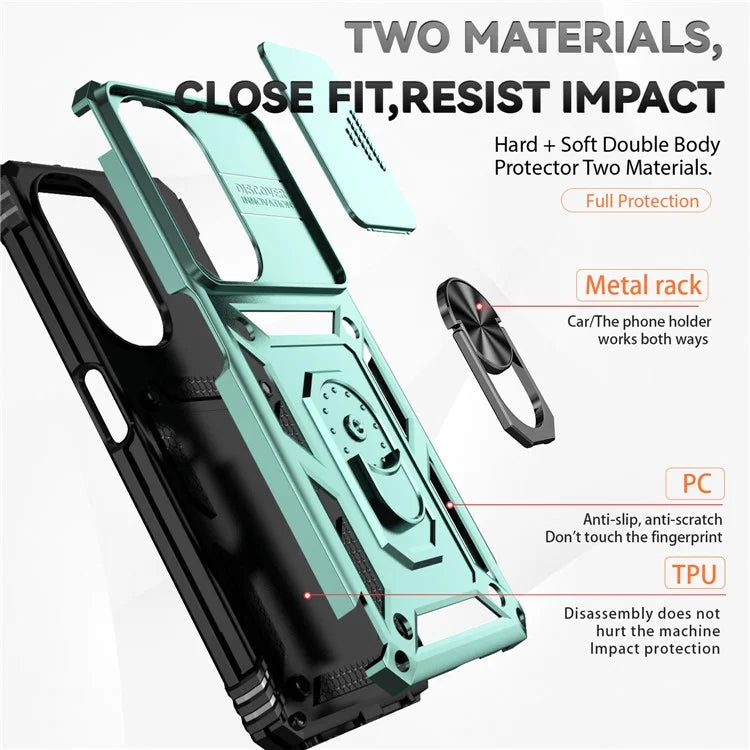 For OnePlus Nord CE3 5G Case Ring Kickstand PC+TPU Phone Protector with Slide Camera Cover