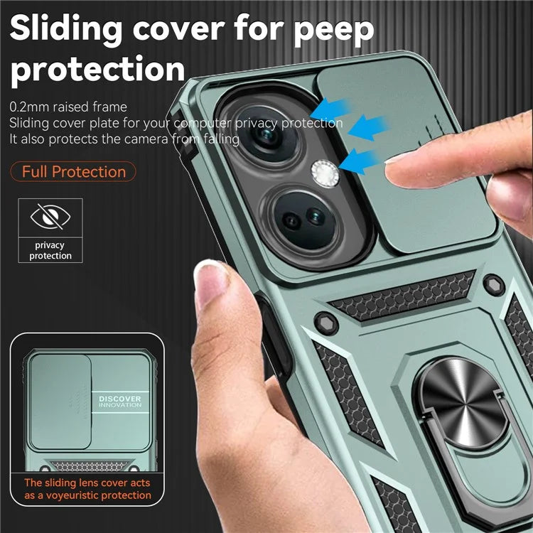 For OnePlus Nord CE3 5G Case Ring Kickstand PC+TPU Phone Protector with Slide Camera Cover