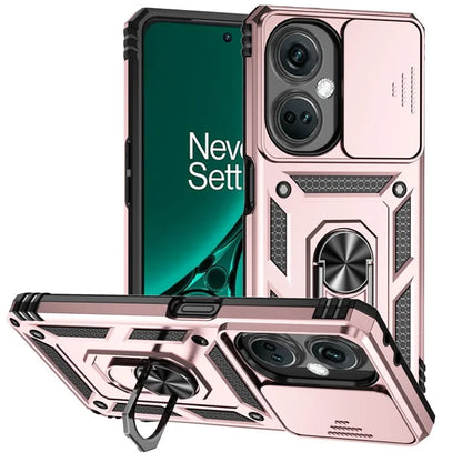 For OnePlus Nord CE3 5G Case Ring Kickstand PC+TPU Phone Protector with Slide Camera Cover
