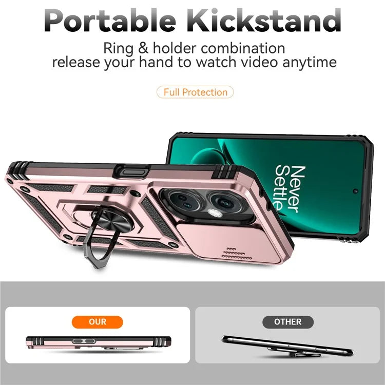 For OnePlus Nord CE3 5G Case Ring Kickstand PC+TPU Phone Protector with Slide Camera Cover