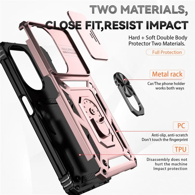 For OnePlus Nord CE3 5G Case Ring Kickstand PC+TPU Phone Protector with Slide Camera Cover