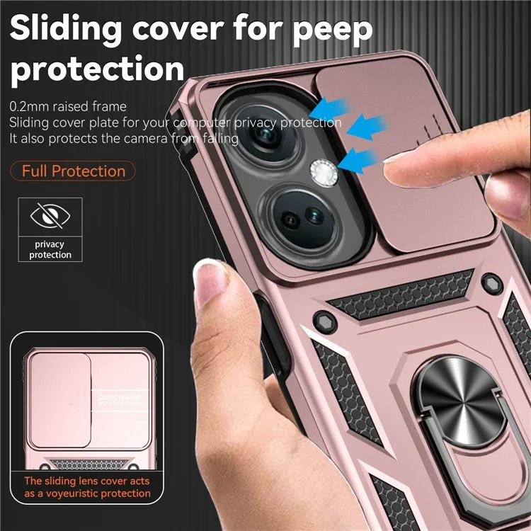 For OnePlus Nord CE3 5G Case Ring Kickstand PC+TPU Phone Protector with Slide Camera Cover