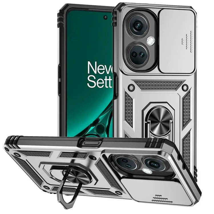 For OnePlus Nord CE3 5G Case Ring Kickstand PC+TPU Phone Protector with Slide Camera Cover