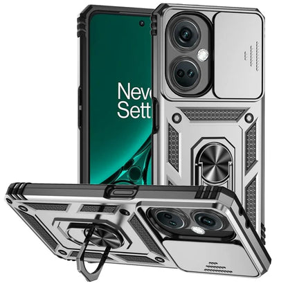 For OnePlus Nord CE3 5G Case Ring Kickstand PC+TPU Phone Protector with Slide Camera Cover