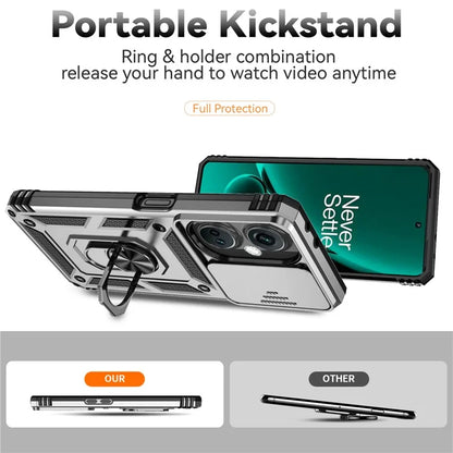 For OnePlus Nord CE3 5G Case Ring Kickstand PC+TPU Phone Protector with Slide Camera Cover