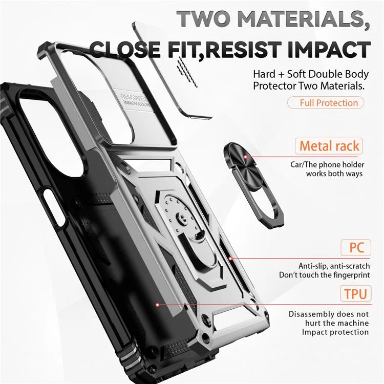 For OnePlus Nord CE3 5G Case Ring Kickstand PC+TPU Phone Protector with Slide Camera Cover