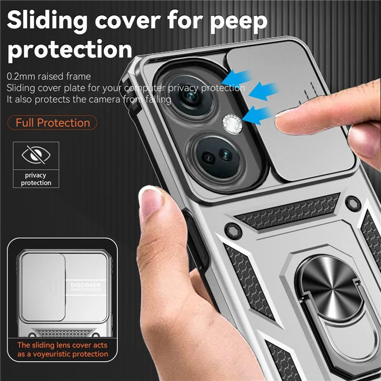 For OnePlus Nord CE3 5G Case Ring Kickstand PC+TPU Phone Protector with Slide Camera Cover