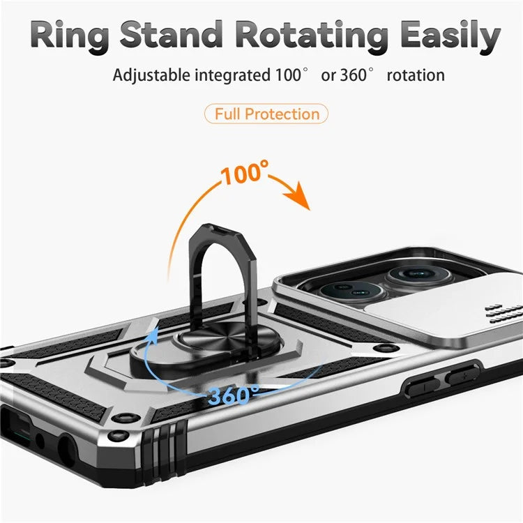 For OnePlus Nord CE3 5G Case Ring Kickstand PC+TPU Phone Protector with Slide Camera Cover