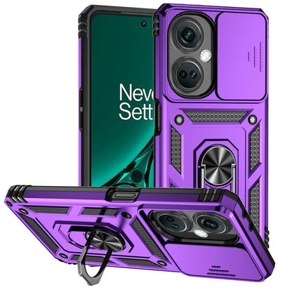 For OnePlus Nord CE3 5G Case Ring Kickstand PC+TPU Phone Protector with Slide Camera Cover