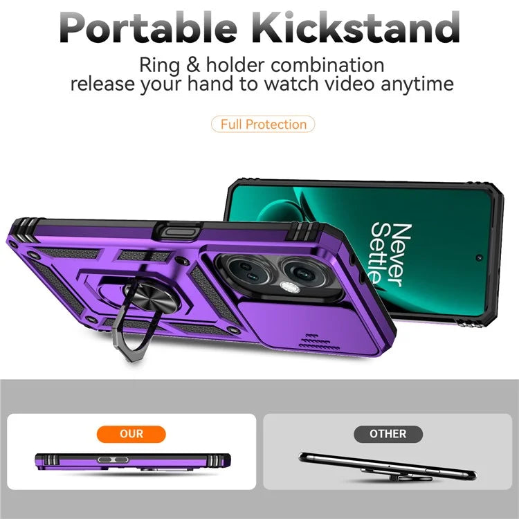 For OnePlus Nord CE3 5G Case Ring Kickstand PC+TPU Phone Protector with Slide Camera Cover