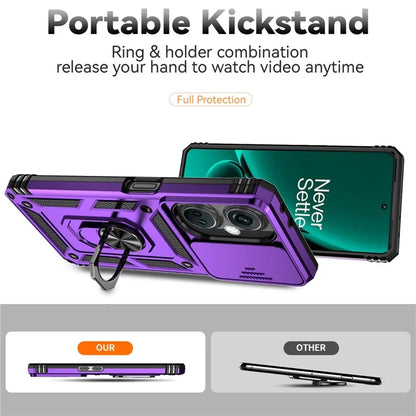 For OnePlus Nord CE3 5G Case Ring Kickstand PC+TPU Phone Protector with Slide Camera Cover