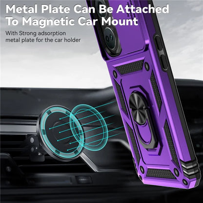 For OnePlus Nord CE3 5G Case Ring Kickstand PC+TPU Phone Protector with Slide Camera Cover