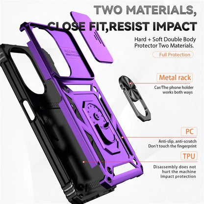 For OnePlus Nord CE3 5G Case Ring Kickstand PC+TPU Phone Protector with Slide Camera Cover