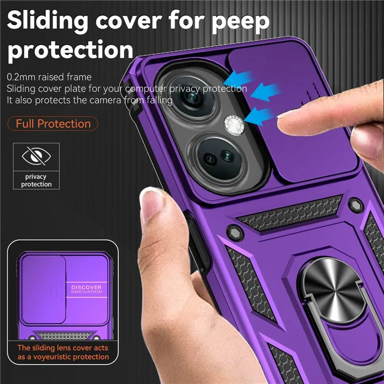For OnePlus Nord CE3 5G Case Ring Kickstand PC+TPU Phone Protector with Slide Camera Cover