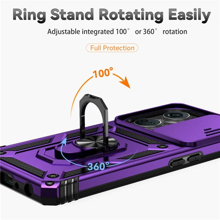 For OnePlus Nord CE3 5G Case Ring Kickstand PC+TPU Phone Protector with Slide Camera Cover