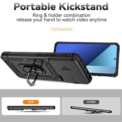 For Xiaomi Redmi Note 13 4G Case Military Grade Kickstand PC TPU Phone Cover Lens Privacy Protection