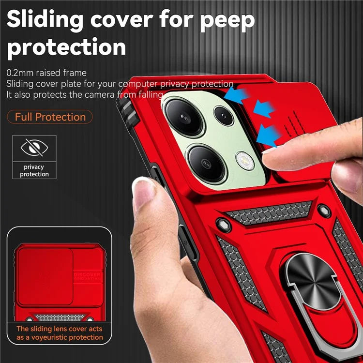 For Xiaomi Redmi Note 13 4G Case Military Grade Kickstand PC TPU Phone Cover Lens Privacy Protection